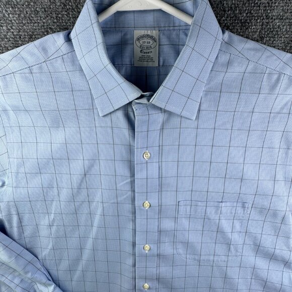 Brooks Brothers Men Button Up Shirt Long Sleeve Blue Check 17 33 Classic Fit - Picture 1 of 12